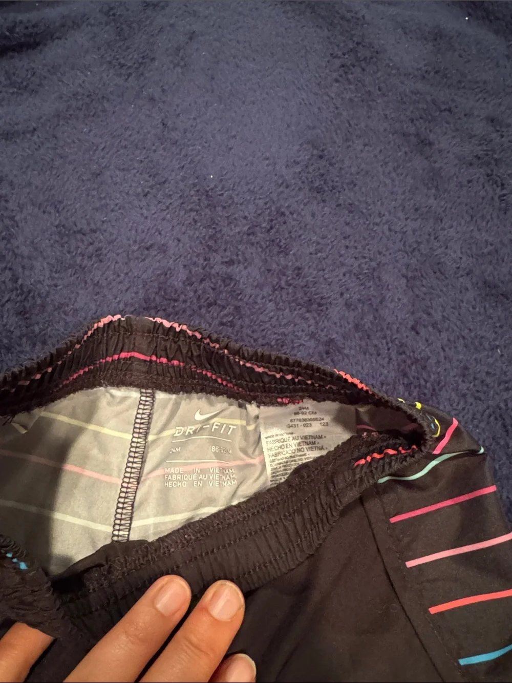 Nike Black Shorts with Pink Swoosh and Rainbow Stripe Panels